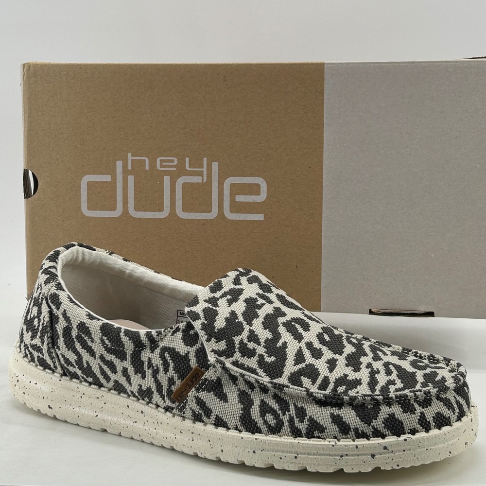 Hey Dude Misty Loafers Womens 9 Grey Woven Cheetah Animal Print New With Box